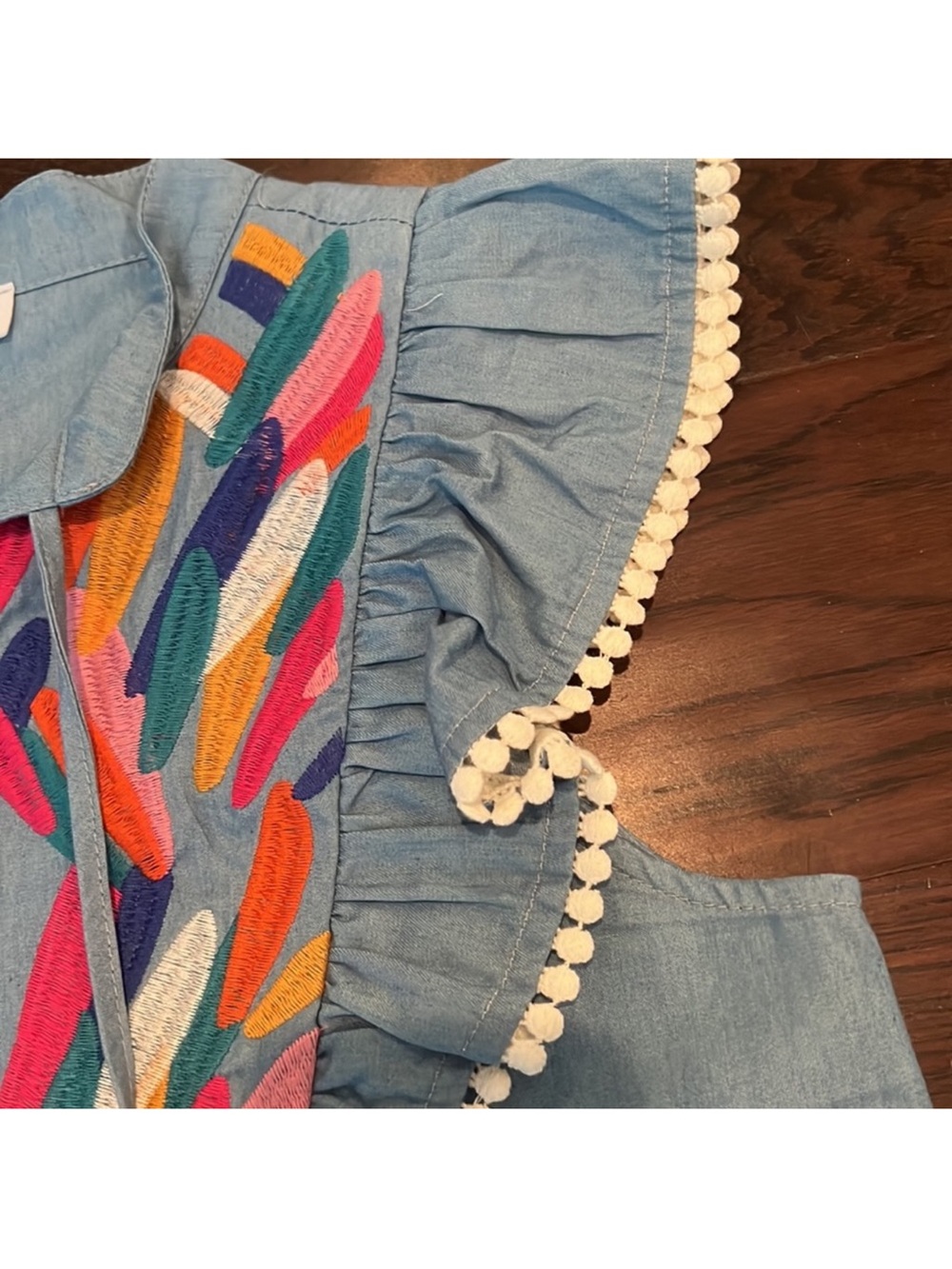 THML chambray Embroidered Ruffle top - Picture 4 of 5